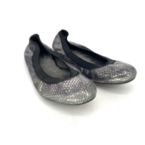 Stuart Weitzman Faux Snakeskin Silver Metallic Ballet Flats Women's Size 8.5 - Picture 1 of 8